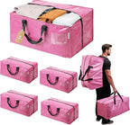 WORKPRO 4 Pack Extra Large Moving Bags with Zippers & Carrying Handles Backpack Straps, Heavy-Duty Storage Tote for Space Saving Moving Storage (Pink)