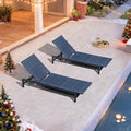 PURPLE LEAF Patio Chaise Lounge Rattan Chair Set of 2 Outdoor Pool Adjustable Recliner Wicker Chairs for Outside Woven Furniture Tanning Poolside Lounger Navy Blue