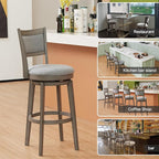 PrimeZone Swivel Bar Stools Set of 8, 30 Inch Bar Height Barstools, High Back Bar Stool with Solid Wood Legs & Wrap-Around Footrest, Counter Stools for Kitchen Island, Pub, Grey