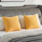 FUTEI Mustard Yellow Chenille Throw Pillow Covers 26x26 Inch Set of 2,Soft Striped & Diamond Textured Euro Pillow Shams,Modern Home Decor for Couch Living Room