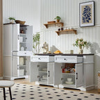 White Farmhouse Storage Cabinet with 2 Doors and 1 Drawer, Adjustable Shelf, Freestanding Kitchen Pantry Cabinet, Modern Buffet Sideboard Coffee Bar Cabinet Living Room Bathroom Dining Room