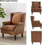 Accent Chair, Upholstered High Back Armchair with Nailhead Trim & Wood Legs, Comfy Wingback Reading Single Sofa Chair for Small Spaces, Living Room, Bedroom (Leather Brown, Set of 1)