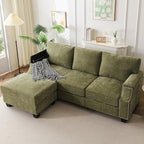 85'' L Shaped Couch with Armrest Organizer,3 Seats Sofas with Storage Ottoman,Comfy Sectional Sofa with Thick Cushion,Chenille Sectional Couches for Living Room,Bedroom,Apartment,Green