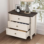 Farmhouse 3-Drawer Dresser for Bedroom - 31.5" Wide 3 Chest of Drawers Storage Cabinet as Nightstand or Bedside Dresser（Antique White & Brown）