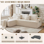 106" Cloud Sectional Couch, Modular Sectional Sofa with L-Shape Chaise, Corduroy Boneless Couch with Deep Seat, Upholstered Sofa for Living Room, No Assembly Required(Left-Facing Chaise, White)