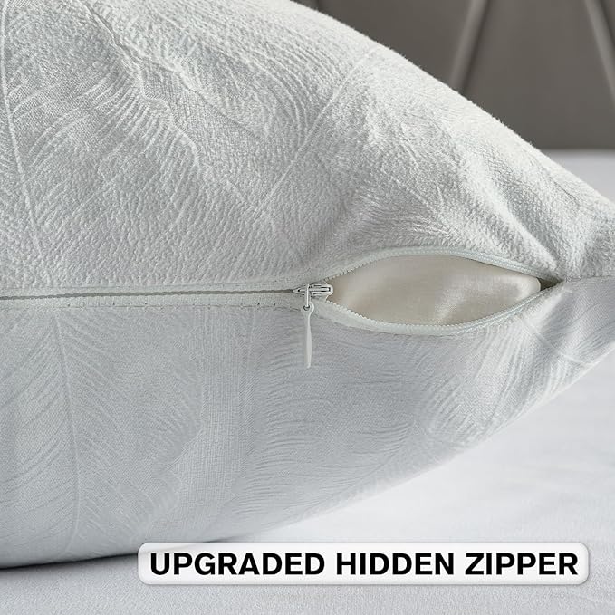 FUTEI Light Blue Velvet Throw Pillow Covers 26x26 Inch Set of 2,Soft Embossed Leaf-Relief Textured Euro Pillow Shams,Natural Home Decor for Couch Living Room