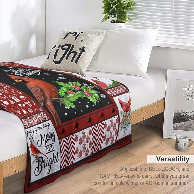 Cardinal Christmas Throw Blanket - Soft, Warm & Cozy Fleece for Kids & Adults - 60"x80"