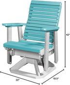 DutchCrafters Modern Horizontal Slat High Back Poly Glider Chair Outdoor Patio Furniture (White & Aruba Blue)