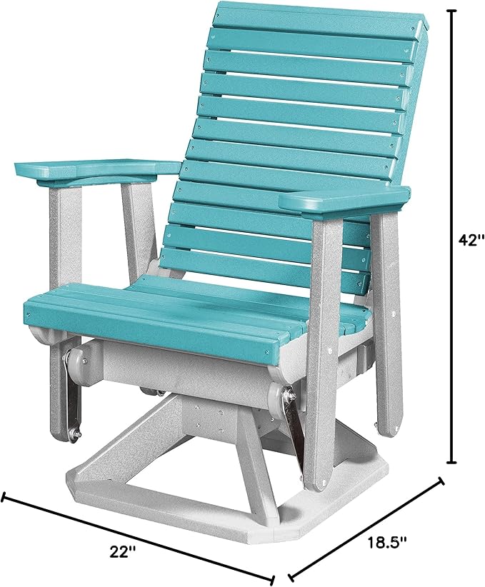 DutchCrafters Modern Horizontal Slat High Back Poly Glider Chair Outdoor Patio Furniture (White & Aruba Blue)