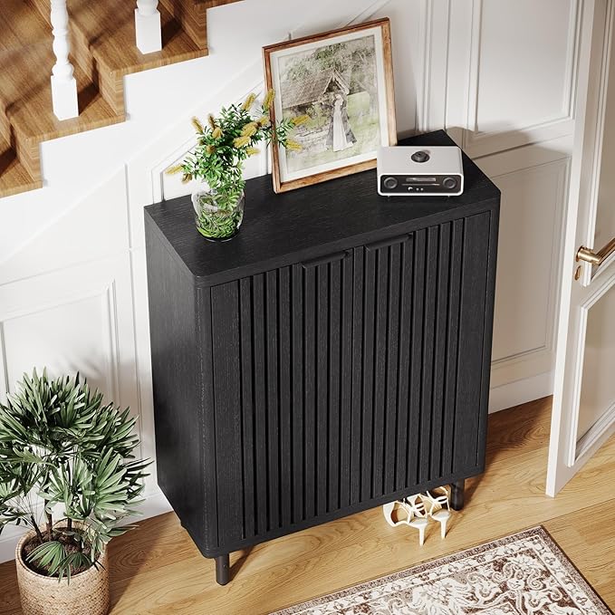 Tribesigns Shoe Cabinet with Shutter Doors, 6-Tier Entryway Shoe Cabinet with Adjustable Shelves, Wooden Modern Rack Organizer for Entryway, Hallway, Closet, Living Room, Black