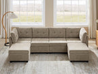 VANOMi 4 Seat Modular Cloud Sofa with 2 Ottomans, 118" Sectional Sofas & Couches for Living Room, Comfy Chenille Cloud Sectional Couch Sofas for Living Room, Apartment, Office, Camel, U Shaped