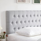 Kingfun Upholstered Tufted Twin Bed Headboard in Modern Button Design, Adjustable Solid Wood Head Board, Premium Linen Fabric Padded Headboards in Bedroom, Grey