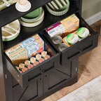 SUPER DEAL Farmhouse Storage Cabinet, Bathroom Floor Cabinet Kitchen Pantry with Doors and Drawers, Hutch Cupboard for Living Room, Bedroom, Laundry, Black