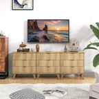 Fluted 3 Drawer Small Dresser for Bedroom, Mid Century Modern Nightstand with Charging Table Top, Low Bedside Table for Closet Cloth, End Table Short Storage, Living Room, Dorm - Natural