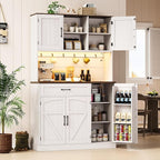 ONBRILL 71" Pantry Cabinet, Kitchen Pantry Storage Cabinet with LED Light & Outlet, Kitchen Hutch with Microwave Shelf & 6 Hook, Door Shelf & Drawer & Adjustable Shelf, Dining Room, Off White+Walnut