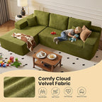 104" Cloud Sectional Couch with Chaise, Boneless L-Shaped Cloud Couch with Deep Seat, Modern Minimalist Sofa, Assembly Free Comfy Sofa for Office Living Room Study Room Apartment(Green, Left Chaise)