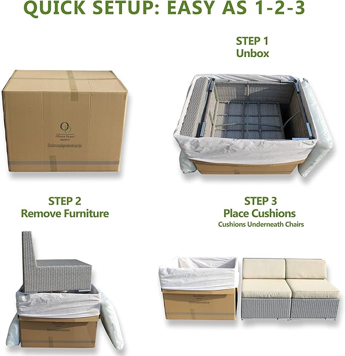 All Weather Outdoor Patio Wicker Furniture 7-PC Black Wicker Sectional with 6 inch Rainshield Gray Cushions