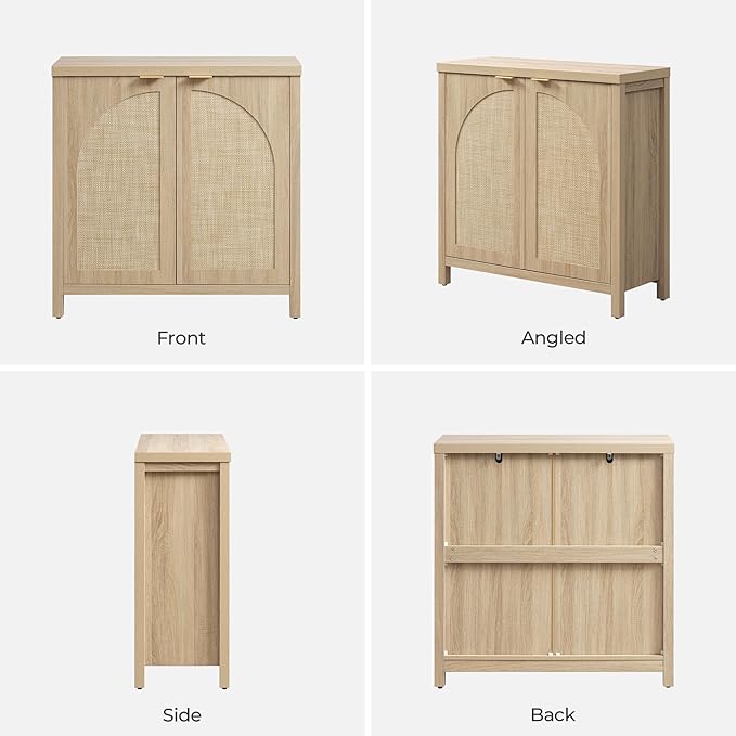 SICOTAS 102"W Rattan Sideboard Buffet Cabinet Set of 3, Mid Century Modern Credenza Storage Cabinet with Arch Doors & Shelves Boho Coffee Bar Media Console Cabinets for Kitchen, Living Room, Entryway
