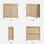 SICOTAS 102"W Rattan Sideboard Buffet Cabinet Set of 3, Mid Century Modern Credenza Storage Cabinet with Arch Doors & Shelves Boho Coffee Bar Media Console Cabinets for Kitchen, Living Room, Entryway