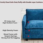 Aoowow Chenille Upholstered Accent Chair Oversized,Fluffy Single Cloud Sofa Chairs with Deep Seat,Modern Large Reading Arm Chair with Throw Pillow for Living Room,Bedroom (Blue, Single Sofa Chair)