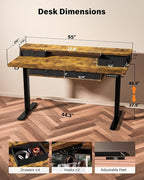 FiCiHi Adjustable Height Standing Desk with 4 Drawers,55 x 24 inches Electric Sit Stand Home Office Desk with Two Tiers, 3 Memory Presets, Monitor Stand Riser