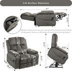 Power Lift Recliner Chairs for Elderly, Infinite Position Lay Flat Recliner with Heat & Massage Side Storage Cup Holder - USB Type C Charging - Dual Motor Lift Chair 400 lbs