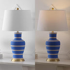JONATHAN Y JYL4026L Julian 29" Traditional Classic Ceramic Urn LED Table Lamp for Bedroom, Living Room, Office, College, Book Case, Nightstands and Coffee Table, Blue/Beige