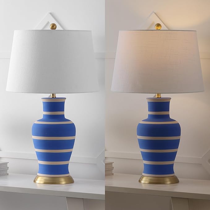 JONATHAN Y JYL4026L Julian 29" Traditional Classic Ceramic Urn LED Table Lamp for Bedroom, Living Room, Office, College, Book Case, Nightstands and Coffee Table, Blue/Beige