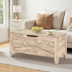 VECELO 43.3" Storage Bench, Entryway Shoe Ottoman, Farmhouse Style Bench with Handwoven Cushion and Metal Safety Hinges for Bedroom, Living Room, Entryway, Wood