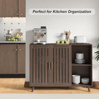 Sideboard Storage Cabinet, 47.2" W Farmhouse Buffet Cabinet with Louvered Doors & Adjustable Shelf, Wood Coffee Bar Storage Station for Kitchen, Dining Room, Living Room, Entryway, Walnut Color