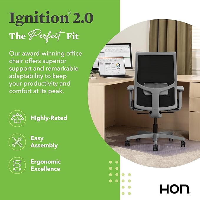 HON Ignition 2.0 Mid Back Task Chair, Spectrum Mesh, Standard Synchro-Tilt Control, Office Chair with Lumbar Support, Height and Width Adjustable Arms, Titanium Frame, Onyx