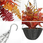 Hollyone Fall Artificial Fern Fall Hanging Baskets Outdoor Indoor Silk Plant Boston Ferns Autumn Potted Plants with Black Rattan Pot for Fake Fern Bush Plant Patio Garden Farmhouse Home Decor Orange