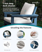 SERWALL HDPE Patio Sofa Set, 4-Piece Sectional Outdoor Furniture Set, All Weather Outdoor Couch Set Patio Furniture Set for Deck, Lawn, Blue Frame with Khaki Cushion