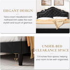 SHA CERLIN Queen Bed Frame with Adjustable Headboard/Velvet Upholstered/Diamond Button Tufted and Metal Studs/No Box Spring Needed/Wood Slat Support/Easy Assembly/Black