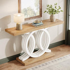 Tribesigns 55-Inch Console Table with Geometric Wood Base, Modern Entryway Table with Thick Tabletop for Living Room, Hallway, Foyer (White)