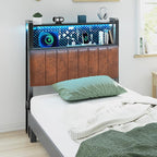 VINGLI Twin or Twin XL Size Headboard, Adjustable Upholstered Headboard with 2 Tier Shelves and Pegboard with Charging Stations and LED Lights, Modern Bed Headboard with Storage for Bedroom Decor