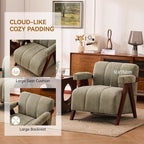 Accent Chair Mid-Century Modern with Wide Backrest for Bedroom, Upholstered Living Room Chair with Wooden, Lounge Armchair with Thick Cushion, Cute Chenille Comfy Chair, Sage
