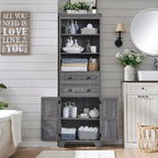 ACCOHOHO Bathroom Storage Cabinet, 72" Tall Farmhouse Storage Cabinet with 2 Drawers, Adjustable Shelves & Barn Door, Cabinet for Bathroom, Living Room, Kitchen, Grey Wash