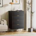Black Dresser for Bedroom, Modern Wide Dresser with Gold Pulls and 4 Drawers for Bedroom, Closets, 15.7" D x 23.6" W x 37.4" H