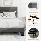 SHA CERLIN Queen Platform Bed Frame with Upholstered Fabric Headboard, Mattress Foundation with Strong Wooden Slats Support, No Box Spring Needed, Grey
