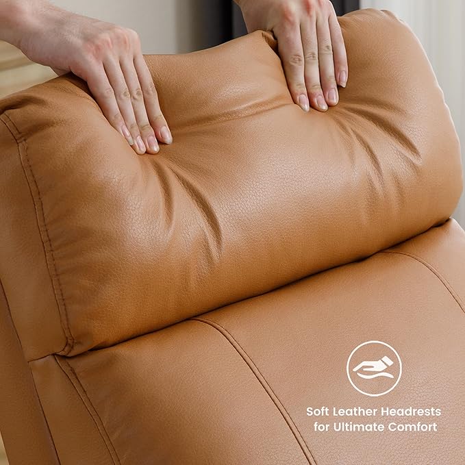 Power Recliner, Faux Leather Swivel Rocker Recliner Chair with USB Port, Electric Swivel Rocking Reclining Chair Glider Recliner for Adults Living Room, Brown