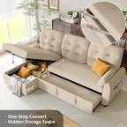 Ucloveria Sleeper Sofa Bed, 86" Convertible Sectional Sofa Couches for Living Room, Pull Out Couch Bed with Reversible Storage Chaise | USB Ports | Side Pockets | Removable Backrest
