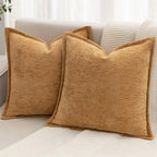 Mustard Yellow Decorative Throw Pillow Covers 22x22 Inch Set of 2 Cozy Soild Chenille Cushion Cases Soft Textured Square Couch Pillows Cover Boho Accent Farmhouse Pillowcases for Bed