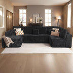 Oversized U Shaped Boneless Sectional Cloud Couch, 133.1'' Modular Sofa with Chaise, Deep Seat Plush Corduroy Couches for Living Room, No Assembly Required,Plush Corduroy,Black
