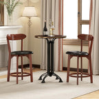 COSTWAY Bar Stool Set of 2, 23.5'' Counter Height Barstools w/Curved Backrest, Faux Leather Cushion & Rubber Wood Frame, Mid Century Modern Island Chairs for Kitchen Bar Cafe, Walnut