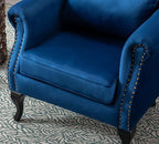 Mid Century Modern Accent Chair Upholstered Armchair Comfy Velvet Fabric Single Sofa with Tufted Wingback for Small Spaces Bedroom Living Room, Blue