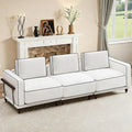 112" Cloud Modular Sectional Sofa,Oversized Deep 3 Seater Couch with Armrests Wooden Legs,Comfy Thicked Cushion Upholstered Sofa for Living Room Bedroom,White
