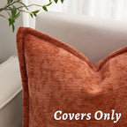 Burnt Orange Fall Decorative Throw Pillow Covers 12x20 Inch Set of 2 Cozy Soild Chenille Cushion Cases Soft Textured Lumbar Couch Pillows Cover Boho Accent Farmhouse Pillowcases for Bed