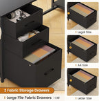 SEDETA L Shaped Computer Desk, 58'' Office Desk with 3 Drawers and Bookshelf, L Shaped Corner Desk with Storage Shelves and LED Light for Home Office, Gaming Desk, L Desk, Black