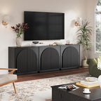 win2win Fluted Sideboard Buffet Cabinet with Storage, 31.5" Modern Accent Cabinet with Double-Layered Arch Doors, Small Wood Console Credenza for Living Room, Dining Room, Entryway, Hallway, Black